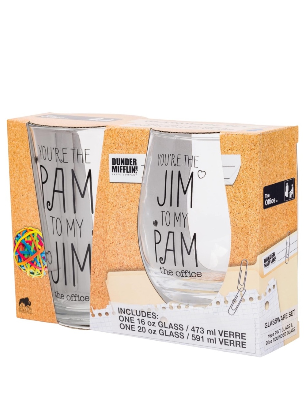 The Office Jim to my Pam 2pc 16oz Pint and 20oz Stemless Glass Set NEW